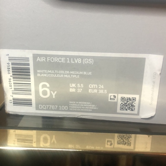 Nike Air Force one white /multi colored medium blue sneakers size 6y​ - Picture 11 of 11